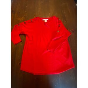 Max Studio Sweater Women's Medium Red Rayon Long Sleeve Buttons down arms PRETTY